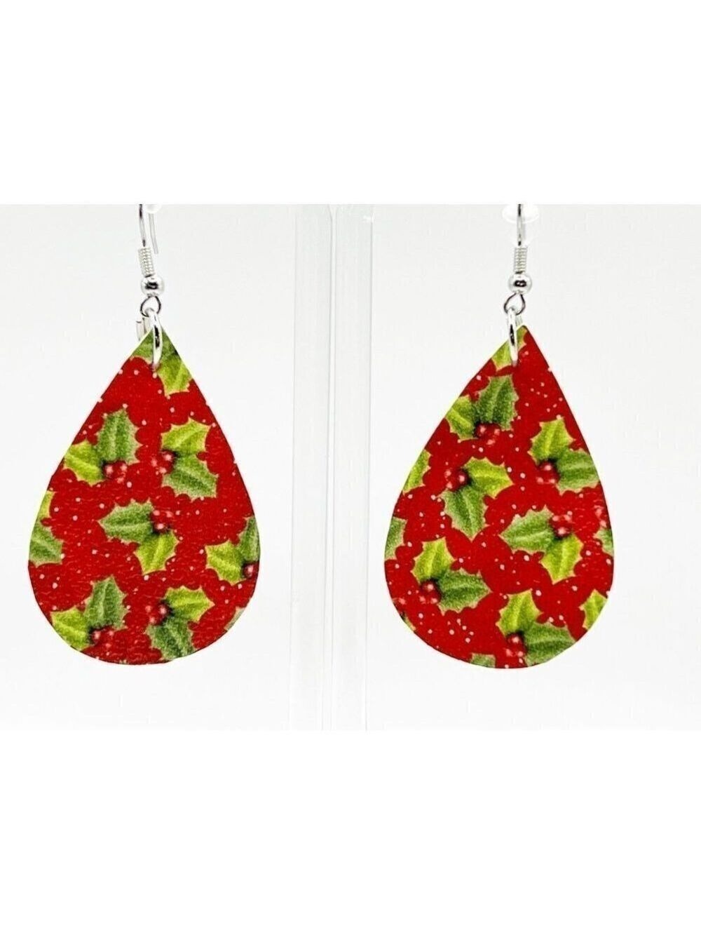 Christmas Holly Teardrop Classic Earrings NWT